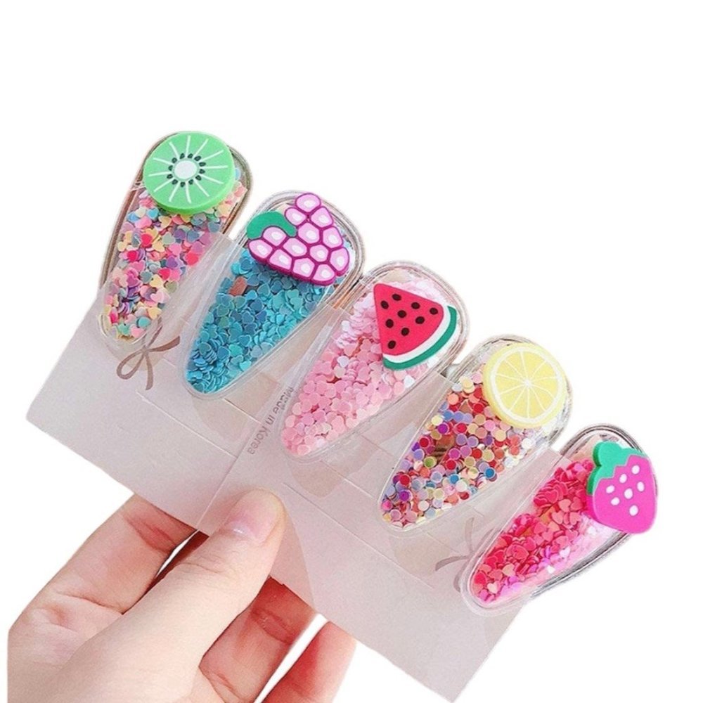5 PCs Confetti Fruit Shaker Snap Hair Clips for Girls and Adults